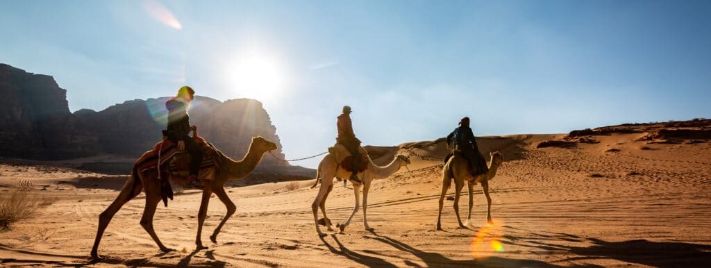 En bild på en karavan med kameler